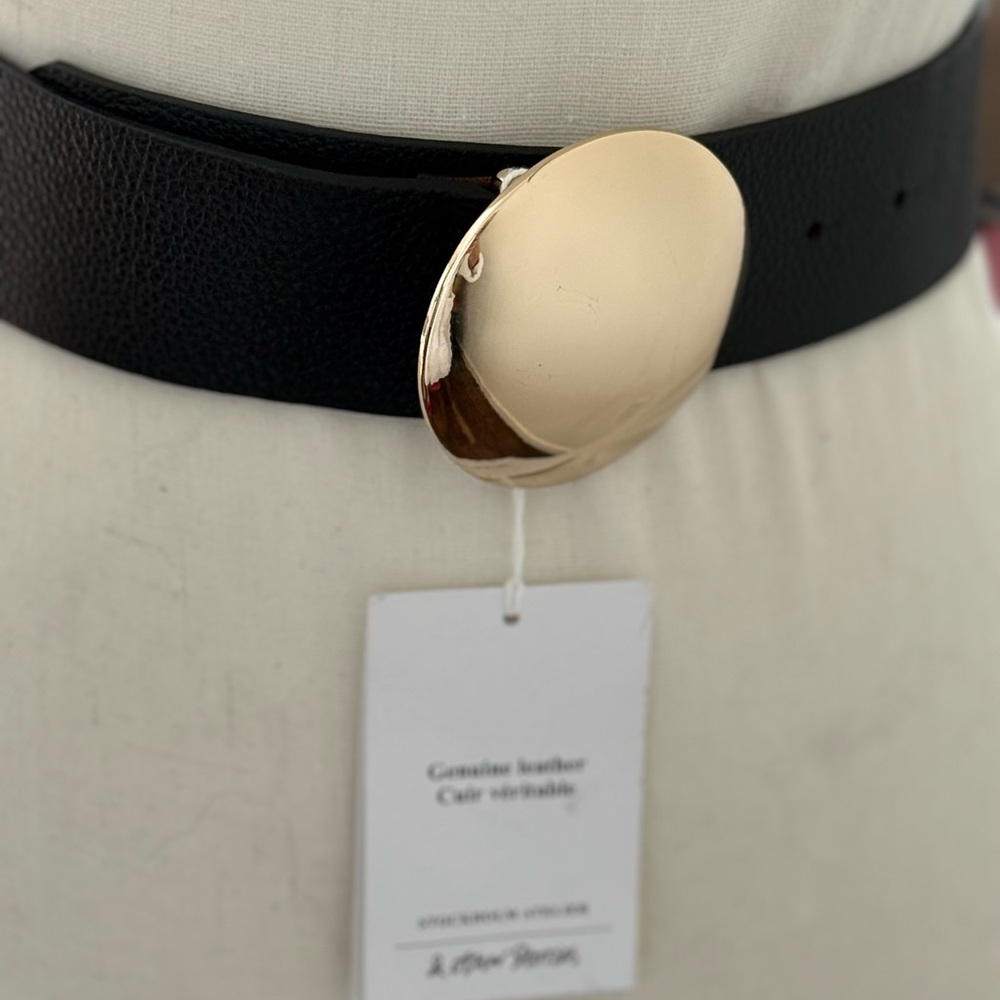 Black Leather Belt with Gold Buckle